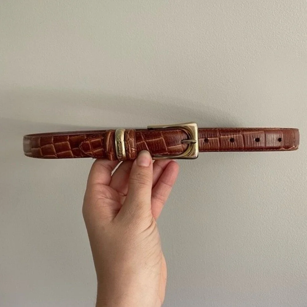Vintage Italian Calfskin Leather & Brass Buckle Belt